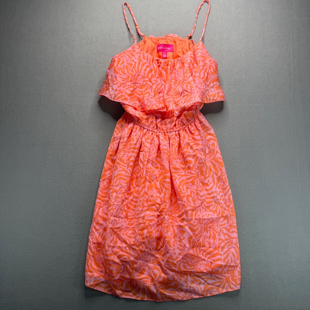 Lilly Pulitzer Dress Women S Pink Orange Giraffe Print Ruffle Mini S/P